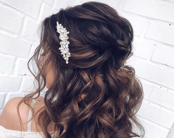 15x8 cm Large Flower Leaf Wedding Bridal Bridesmaid Prom Crystal Hair comb 