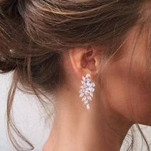 Crystal Bridal Earrings Leaf Crystal Earrings Bridal Earrings Crystal Wedding Earrings Rose gold Bridal Jewelry Set Bridesmaids Earrings