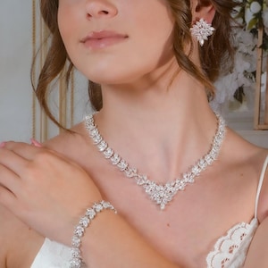 Ensemble de collier en cristal, bijoux de mariage en argent pour la mariée, bijoux de mariée en argent, ensemble de collier de mariée en cristal, ensemble de bijoux de mariée
