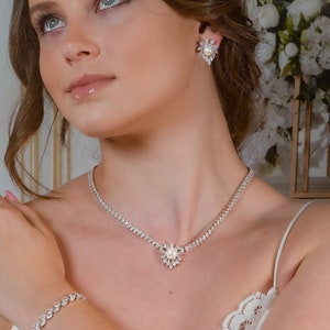 Crystal Necklace set Pearl Wedding Jewelry for Bride Silver Bridal Jewelry Crystal Bridal Necklace Set Pearl Bridal Jewelry Set