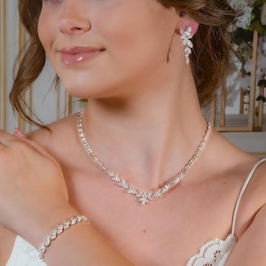 Crystal Necklace set Silver Wedding Jewelry for Bride Silver Bridal Jewelry Crystal Bridal Necklace Set Bridesmaid Jewelry Set