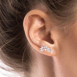 Bridal Earrings Minimalist Ear Crawlers Bridesmaid earrings Crystal Ear Climbers Stud Earrings silver Wedding Earrings Crystal Earrings