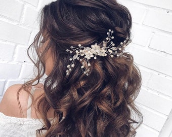 Floral Bridal Hair piece Floral Wedding Hair Comb Gold Bridal Hair Accessories Pearl Hair Comb Bridal Hair Piece Wedding Hair Accessory