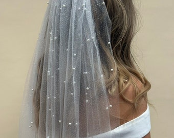 Glitter Wedding Veil with Pearls Sparkling Veil with comb Glitter Veil Cathedral Veil Elbow Veil Fingertip Pearl Veil with sparkles