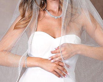 Beaded Edge Veil Glitter Wedding Veil Beaded Veil Cathedral Glitter Veil Fingertip Veil Shimmer Veil with sparkles Wedding Veil Cathedral