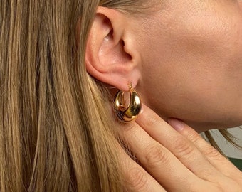 Gold Hoop Earrings Chunky Hoops 18K Gold Hoops Gold Earrings Gold Big Hoop Xmas Gift for her