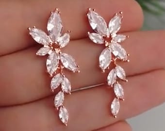 Crystal Bridal Earrings Rose Gold Drop Earrings Gold Wedding Jewelry Crystal Leaf Earrings Rose Gold Bridal Jewelry Silver bridal earrings