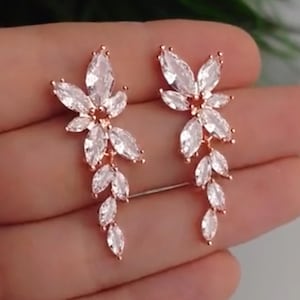 Crystal Bridal Earrings Rose Gold Drop Earrings Gold Wedding Jewelry Crystal Leaf Earrings Rose Gold Bridal Jewelry Silver bridal earrings