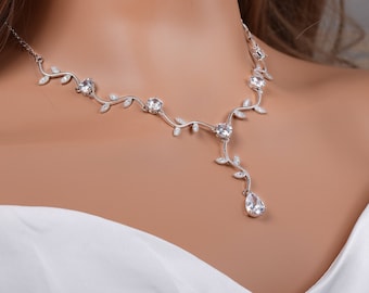 Wedding Necklace set Vine Bridal Necklace Floral Jewelry for Bride Silver Bridal Jewelry Crystal Leaf Necklace Bridesmaid Jewelry Prom