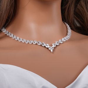 V Shape Necklace set Crystal Wedding Jewelry Bridal Necklace Wedding Necklace for Bride Wedding Jewelry Set Crystal Drop Earrings