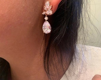 Crystal Earrings Rose Gold Bridal Earrings Drop Wedding Earrings Bridal Jewelry set Bridesmaids Earrings  Crystal Drop Earrings