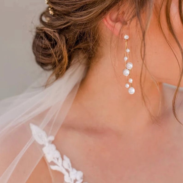 Pearl Earrings Dangle Bridal Earrings Pearl Wedding Earrings Long Pearl Earrings Gold Bridal Jewelry Dangle Pearl Earrings