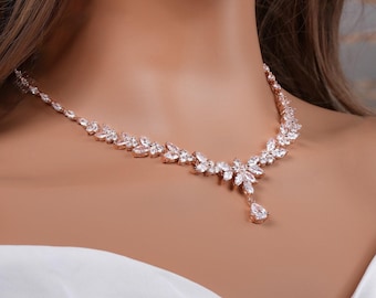 Bridal Necklace set Rose Gold Wedding Jewelry for Bride Rose Gold Bridal Jewelry Crystal Bridal Necklace Set Bridesmaid Jewelry Set