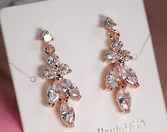 Kristallen roségouden bladoorbellen Bruidsbladoorbellen Roségouden bruidsoorbellen Kristallen oorbellen bruidssieraden set bruidsmeisjes oorbellen