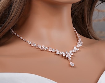 Bridal Necklace set Rose Gold Wedding Jewelry for Bride Rose Gold Bridal Jewelry Crystal Bridal Necklace Set Bridal Jewelry Set