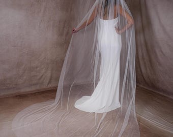 Velo Catedral Velo Simple Transparente Velo de Tul Francés Velo de Una Capa Velo Liso Corte Sin Rematar Velo Catedral Liso Borde Cortado Velo Capilla Suave Liso