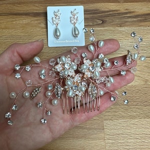 Kristall Braut Haarkamm Floral Braut Haarkamm Rose Gold Braut Haar Accessoire Perlen Haarkamm Braut Haarteil Hochzeit Haarschmuck