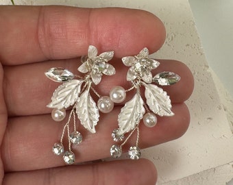 Floral Wedding Earrings Rose Gold Bridal Earrings Wedding Jewelry Silver Floral Earrings Gold Bridal Jewelry Rose Gold bridal earrings
