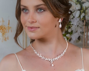 Bridal Jewelry set Silver Wedding Jewelry Bridal Necklace Wedding Necklace for Bride Wedding Jewelry Set Crystal Drop Earrings