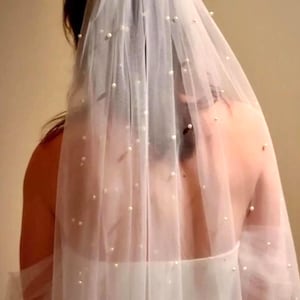 Wedding Veil Pearl Wedding Veil Beaded Wedding Veil Fingertip Veil Pearl Veil Pearl Chapel Veil Veil with pearls Pearl Cathedral Veil