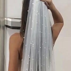 Pearl Veil Ivory Veil with comb Pearl Veil with Blusher Elbow Veil for Bride Veil with pearls Soft Cathedral Veil Fingertip Veil