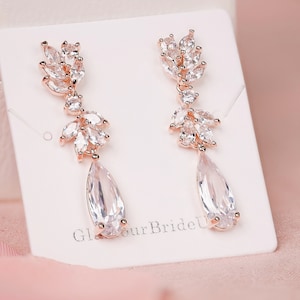 Kristall Ohrhänger Rosegold Brautohrringe Silber Hochzeitsschmuck Kristallohrringe Gold Brautschmuck Brautjungfern Ohrringe