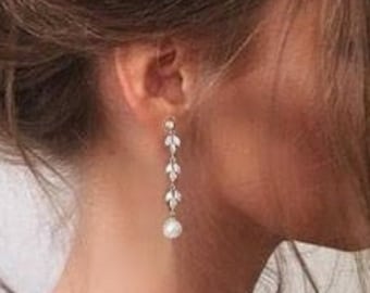 Pearl Bridal Earrings Drop Earrings Silver Wedding Earrings Crystal Pearl Teardrop Earrings Gold Bridal Jewelry Pearl Bridesmaids Earrings