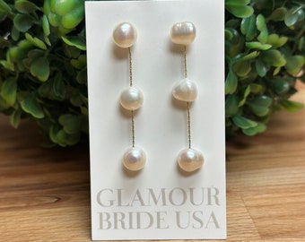 Pearl Earrings Drop Bridal Earrings Pearl Wedding Earrings Long Pearl Earrings Gold Bridal Jewelry Dangle Pearl Earrings