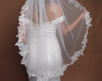 Lace Veil Bridal Cathedral Veil with comb Lace Veil Ivory Elbow Veil for Bride Veil with lace Cathedral Veil Lace Fingertip Veil