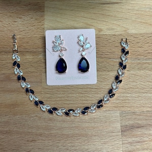 Sapphire Earrings Drop Rose Gold Bridal Earrings Gold Bridal Jewelry Bridesmaids Earrings  Crystal Drop Earrings Blue Wedding Earrings