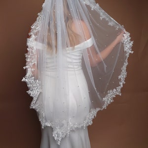 Lace Veil Bridal Cathedral Veil with comb Lace Veil Ivory Elbow Veil for Bride Veil with lace Cathedral Veil Lace Fingertip Veil image 1