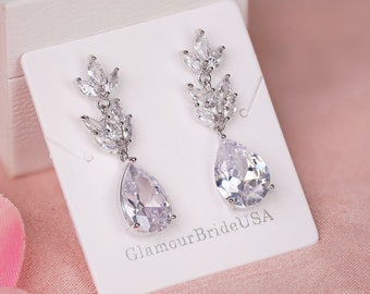 Crystal Bridal Earrings Drop Earrings Rose Gold Wedding Jewelry Crystal Tear drop Earrings Gold Bridal Jewelry Silver bridal earrings