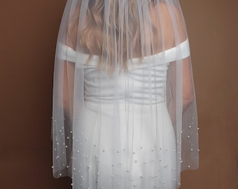 Velo de perlas dispersas, velo de novia catedral, tul suave