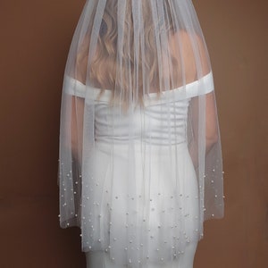 Pearl Veil Cathedral Wedding Veil Fingertip Veil Pearl Veil Pearl Elbow Veil for Bride Veil with pearls Pearl Cathedral Veil