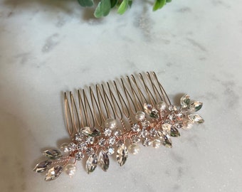 Floral Bridal Hair Comb Rose Gold Wedding Hair Comb Bridal Hair Accessory Pearl Hair Comb Hair Comb Wedding Hair Accessory for bride