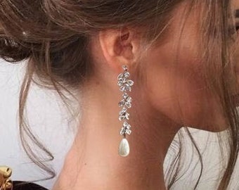Pearl Earrings Long Wedding earrings Bridal drop earrings teardrop earrings bridesmaid earrings wedding jewelry bridal jewelry set