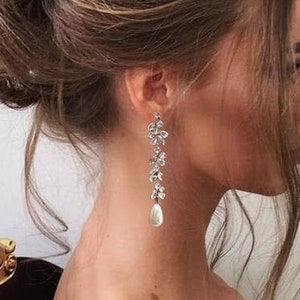 Pearl Earrings Long Wedding earrings Bridal drop earrings teardrop earrings bridesmaid earrings wedding jewelry bridal jewelry set