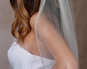 Beaded Edge Veil Glitter Wedding Veil Beaded Veil Cathedral Glitter Veil Fingertip Veil Shimmer Veil with sparkles Wedding Veil Cathedral
