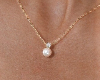 Perlenkette Perlen Diamant Halskette Brauthalskette Brautjungfer Halskette Set Minimalist Hochzeit Schmuck Geschenk für sie
