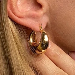 Gold Hoop Earrings Chunky Hoops 18K Gold Hoops Gold Earrings Gold Big Hoop Xmas Gift for her