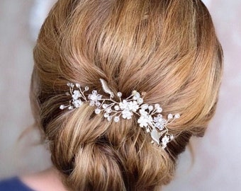 Enredadera de pelo de novia Pieza de pelo de novia floral Pieza de pelo de novia de hoja Broche de pelo de novia Peine de pelo de boda Pieza de pelo de boda Enredadera de pelo de flor