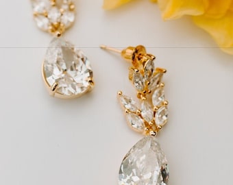 Crystal Bridal Earrings Drop Earrings Rose Gold Wedding Jewelry Crystal Tea drop Earrings Gold Bridal Jewelry Silver bridal earrings