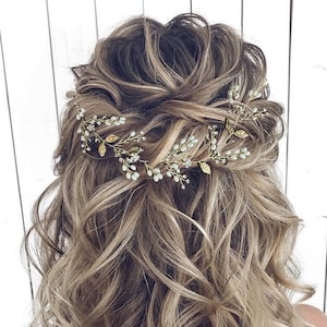 Accessoires de cheveux de mariage Feuille Cheveux de mariée vigne Perle Bandeau de mariée Feuille Pièce de cheveux de mariée Or Bandeau de mariage Perle Pièce de cheveux de mariée