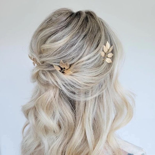 Wedding Hair Pins Bridal Hair pins Wedding Hair Accessory Gold Hair pins Leaf Hair pins Gold Leaf Hair piece Gold Leaf Bridal Hair Accessory