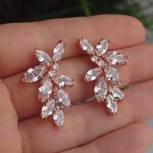 Crystal Bridal Earrings Leaf Crystal Earrings Silver Wedding Jewelry Crystal Tear drop Earrings Gold Bridal Jewelry MOB Earrings MOG