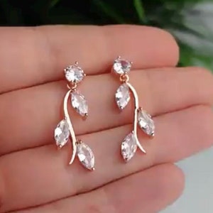 Kristall Braut Ohrringe Rose Gold Hochzeit Ohrringe Blatt Ohrringe Silber Braut Ohrringe Rose Gold Braut Ohrringe Brautjungfern Ohrringe