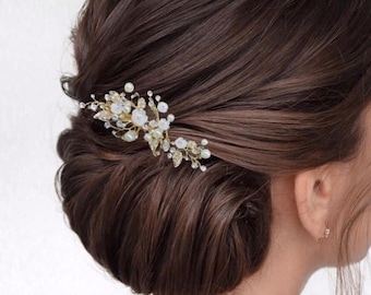 Floral Hair Comb  Bridal Hair Accessory Gold Pearl Hair Comb for Wedding Hair Accessory for bride Bridesmaid hair accessory