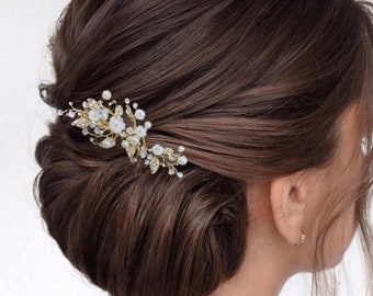 Peine de pelo floral Accesorio de pelo nupcial Peine de pelo de perla dorada para accesorio de pelo de boda para novia Accesorio de pelo de dama de honor