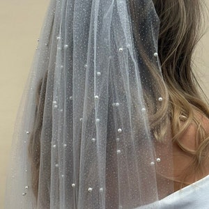 Pearl Veil Sparkling Veil Glitter Veil Cathedral Veil Elbow Veil Fingertip Pearl Veil with sparkles Wedding Veil Pearl Chapel Veil