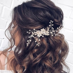 Floral Bridal Hair piece Floral Wedding Hair Comb Gold Bridal Hair Accessories Pearl Hair Comb Bridal Hair Piece Wedding Hair Accessory